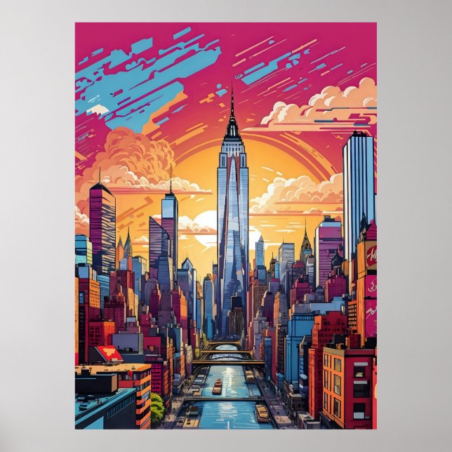 Póster Paisaje del paisaje urbano de Nueva York (Frente)