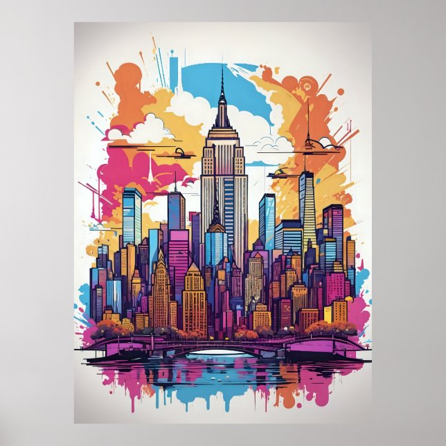 Póster Paisaje del paisaje urbano de Nueva York (Frente)