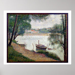 Póster Paisaje del río con un barco