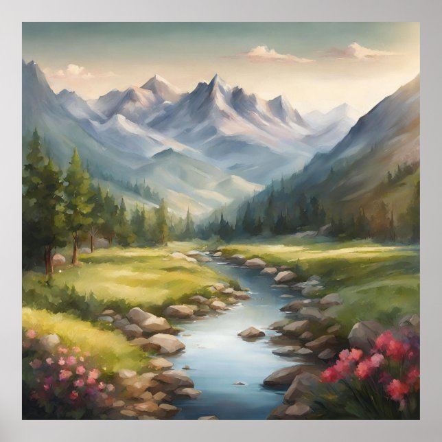 Póster Paisaje del Río de las Montañas Acuáticas (Frente)