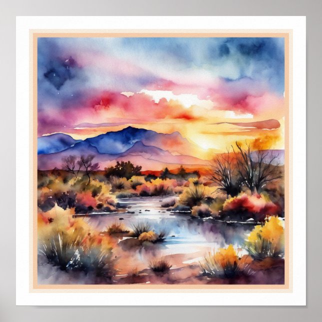 Póster Paisaje del Sunrise Watercolorear del Desierto del (Frente)