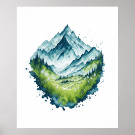 Póster Paisaje del Valle de las Montañas de Acuarela