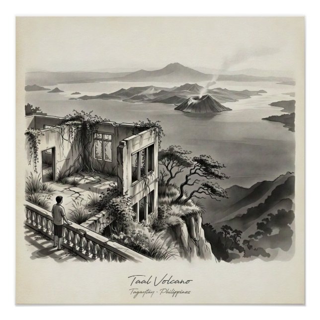 Póster Paisaje del Volcán Taal Tagaytay Filipinas (Anverso)