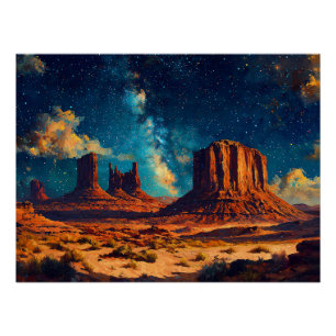 Póster Paisaje desierto con formación de arenisca en alza