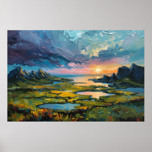Póster Paisaje dramático de montaña con puesta de sol en