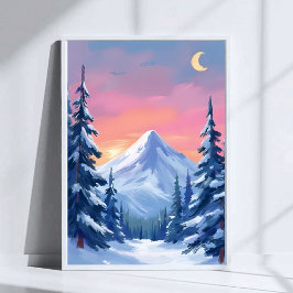 Póster Paisaje en acuarela de montaña invernal pastel