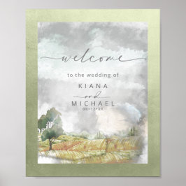 Póster Paisaje en Acuarela para Boda Bienvenida Sage ID78