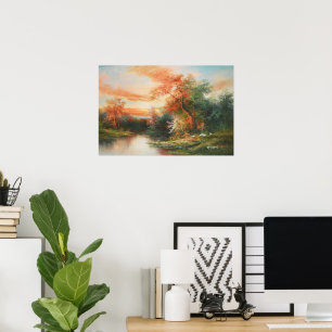 Póster Paisaje en la pintura al atardecer