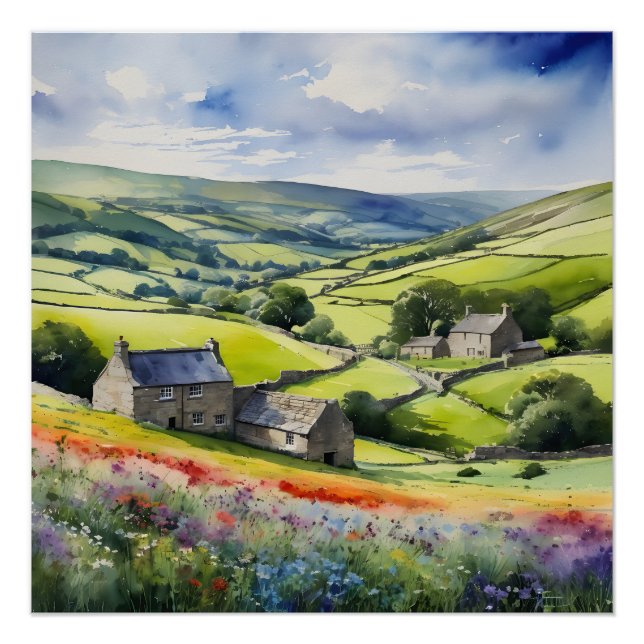 Póster Paisaje en Yorkshire Meadowsong (Anverso)