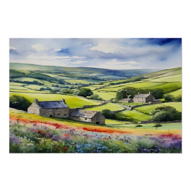 Póster Paisaje en Yorkshire Meadowsong (Anverso)