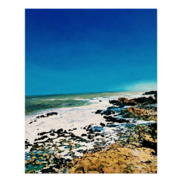 Póster Paisaje Escenario Costero Con Vibrantes Cielos Azu