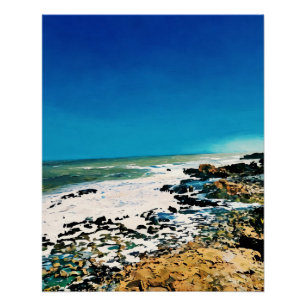 Póster Paisaje Escenario Costero Con Vibrantes Cielos Azu