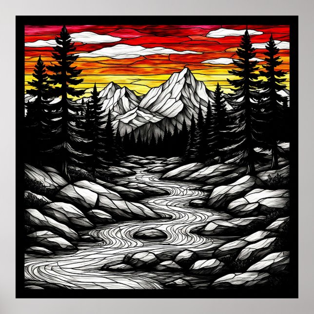 Póster Paisaje escénico con río flotante (Frente)