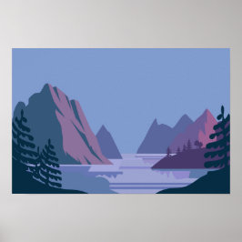 Póster Paisaje escénico minimalista de montaña y lago