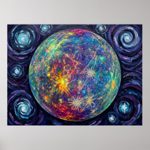 Póster Paisaje espacial de la noche estrellada de Mercuri