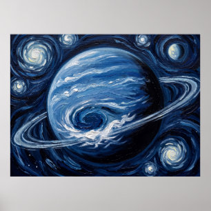 Póster Paisaje espacial de la noche estrellada de Neptuno