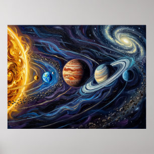 Póster Paisaje Espacial Noche Estrellada del Sistema Sola
