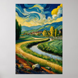 Póster Paisaje estilo Van Gogh