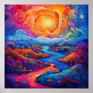 Póster Paisaje Fantástico Psicodélico Sueño 🌌✨🌀🌿