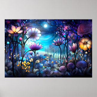 Póster Paisaje floral abstracto de fantasía | Ai
