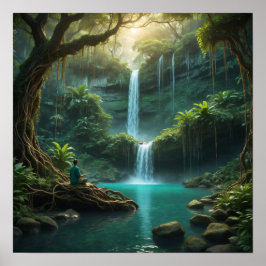 Póster Paisaje forestal con cascada