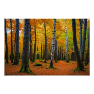 Póster Paisaje forestal de otoño