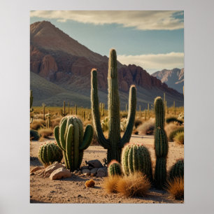 Póster Paisaje geométrico del desierto con cactus