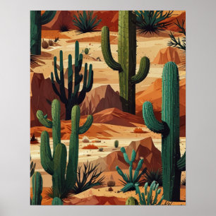 Póster Paisaje geométrico del desierto con cactus