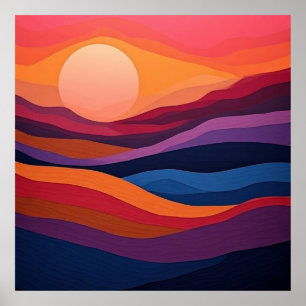 Póster Paisaje geométrico moderno de puesta de sol 🧡