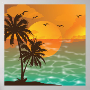 Póster Paisaje hermoso de la puesta del sol tropical