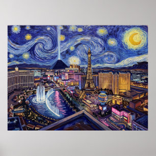 Póster Paisaje histórico nocturno estrellado de la franja