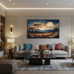 Póster Paisaje iluminado por la luna Árboles dorados Mont