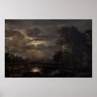 Paisaje iluminado por luna con puente de Aert van 