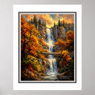 Póster Paisaje impresionista de cascada de otoño