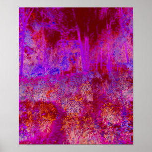 Póster Paisaje Impresionista Rojo y Magenta Alucinante