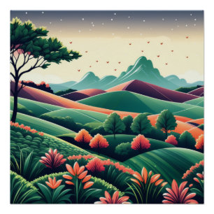 Póster Paisaje inspirado en Dreamy Van Gogh