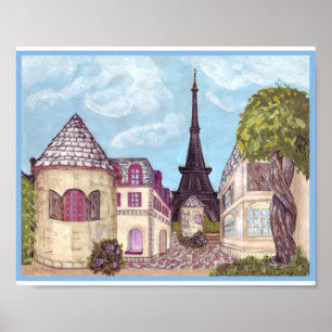 Póster Paisaje inspirado en París con la Torre Eiffel Po