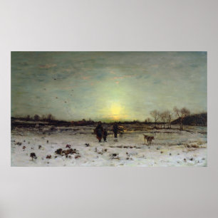 Póster Paisaje invernal al atardecer