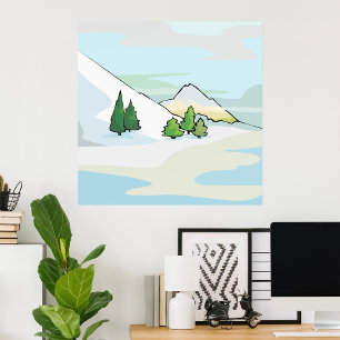 Póster Paisaje invernal alpino con pinos