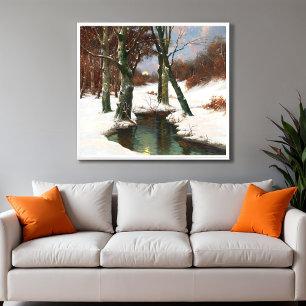 Póster Paisaje invernal con luna creciente