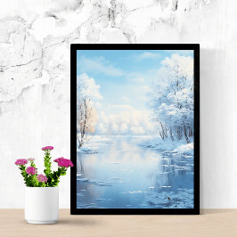 Póster paisaje invernal con un lago helado tranquilo