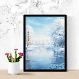 Póster paisaje invernal con un lago helado tranquilo