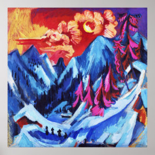 Póster Paisaje invernal de Kirchner bajo la luz de la lun