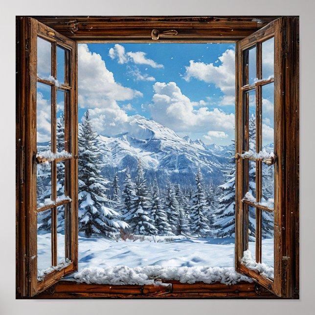 Póster Paisaje invernal de ventana falsa (Frente)