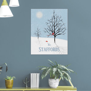 Póster Paisaje Invernal Navideño Nombre de Familia