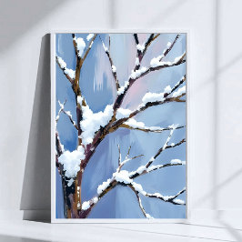 Póster Paisaje Invernal Ramas de Árbol Nevadas Pintadas