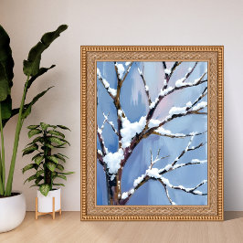 Póster Paisaje Invernal Ramas de Árbol Nevadas Pintadas