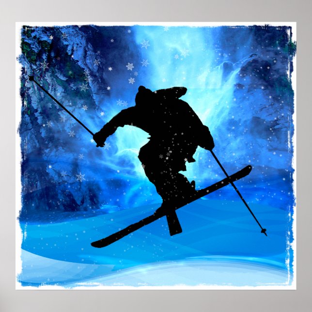 Póster Paisaje invernal y esquí estilo libre (Frente)