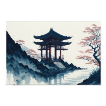 Paisaje japonés con poster pagoda