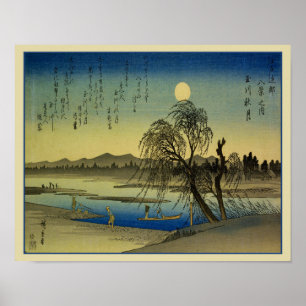 Póster Paisaje japonés de la luna y el río 1838